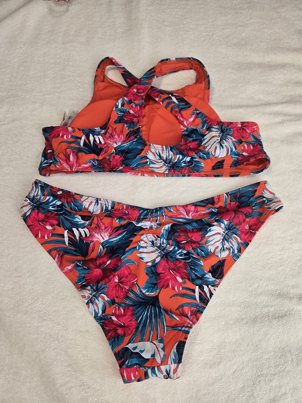 NWT sz Large Tart Collection Vibrant Tropical High Neck Cross Back High Cut Leg